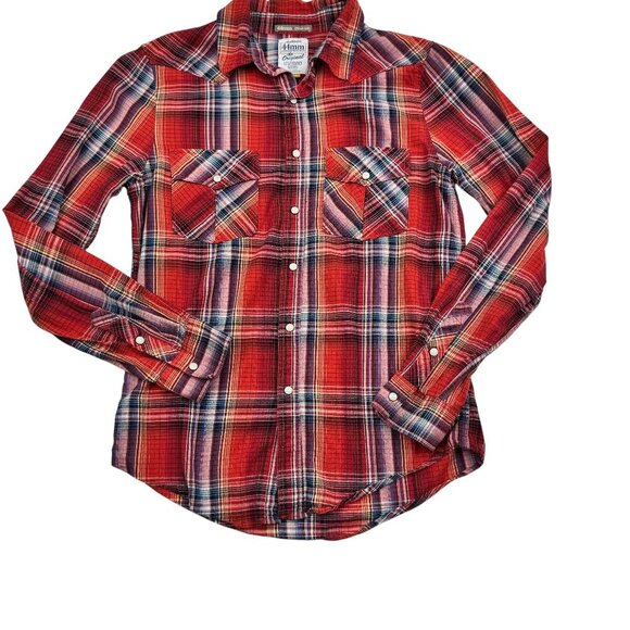 Authentic 44mm Plaid Western Pearl Snap Front Button Down Shirt Men's Size M - Picture 1 of 6